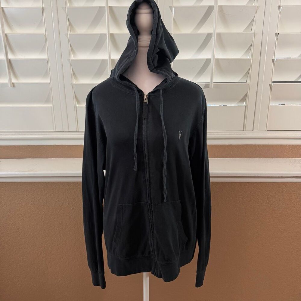 AllSaints Brace Hoodie Black Slim Fit Sz XL Indie Sleaze Quiet Luxury Grunge